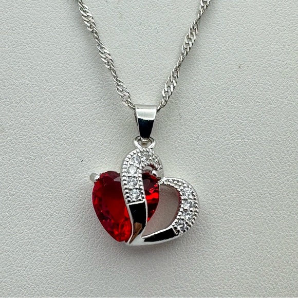 tiffclosetfinds Jewelry - New Silver Plated Red Heart Pendant Necklace with Twisted Chain